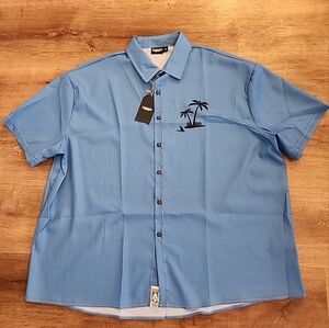 NWT-ELEVEN OASIS 3XL Button-Down Mens Ocean Blue Island Shark Short Sleeve Shirt